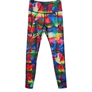 Just Live Workout Athletic Sports Leggings with Pockets Blue Green Multi